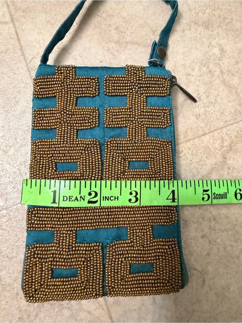 Bamboo company Happiness Teal Beaded Wristlet Clutch with Gold Accents Club Bag